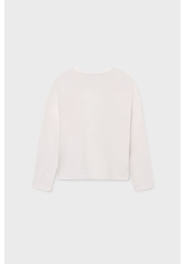 Unisex Çocuk Normal Kalıp Uzun Kollu Baskılı T-shirt - Krem YESIL