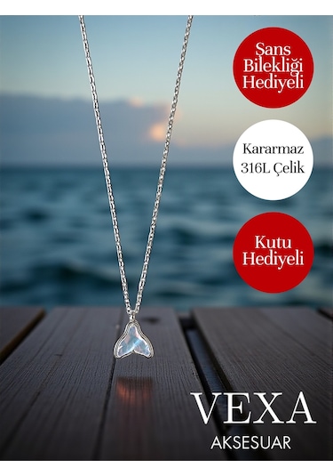 İthal Denge Kolyesi Balina Kuyruğu Çelik Kolye - Özel Kutulu Hediyeli Ürün Gümüş