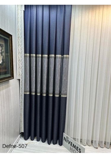 Nivemeshome Defne Lacivert Ft614166 V-507 1/3 Sık Pileli Fon Perde Apm Lacivert