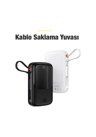 Baseus 20W 10000mAh İphone Lightning Şarj Kablolu Dijital Ekranlı Powerbank