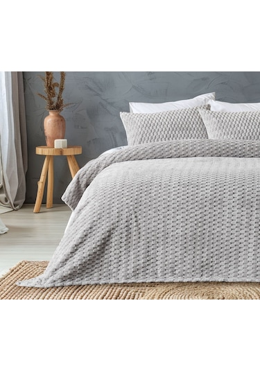 Doqu Petek Battaniye Seti Çift Kişilik Gri Diğer