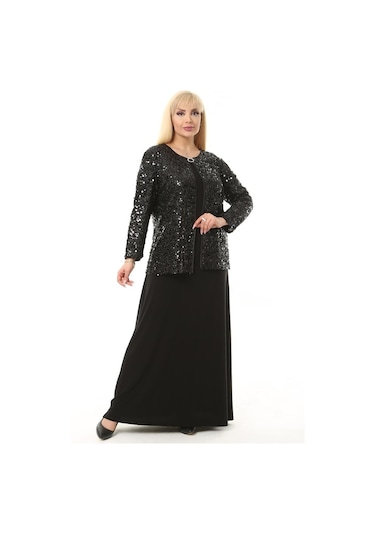 Büyük Beden 3722 Siyah Ceket+Elbise Takım