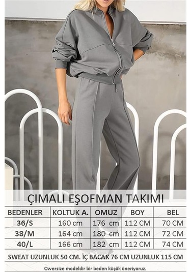 Neşeli Butik Kadın Penye 3 İplik Şardonlu Kumaş Eşofman Takımı Gts022 - Antrasit Antrasit