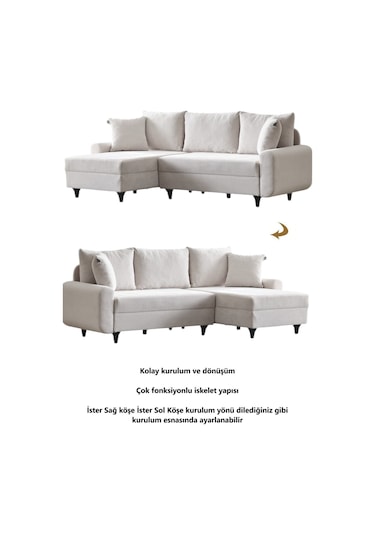 Kagu Corner Flavia Köşe Takımı Puflu Ekru