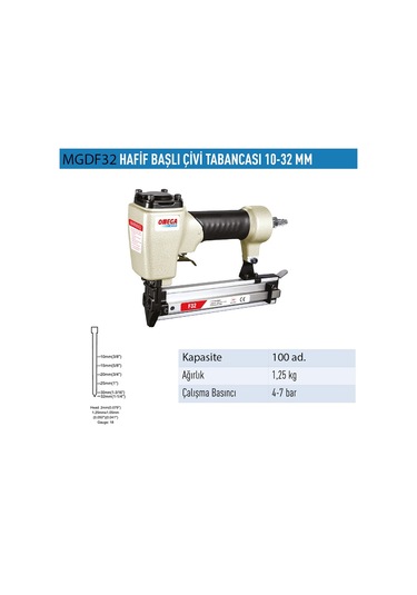 Omega MGDF32 10-32 MM Hafif Başlı Çivi Çakma Tabancası