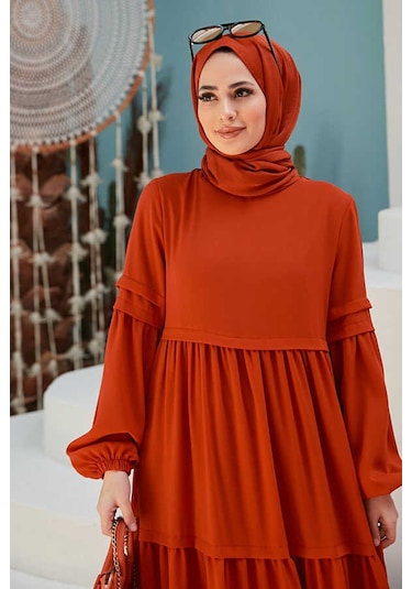 Neways 6510-Sofiya Büzgülü Elbise Nar Çiçeği