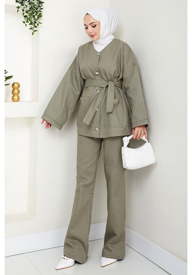 Kemerli Ceket Pantolon Gabardin Takım 1557 - Mint Mint Yeşili