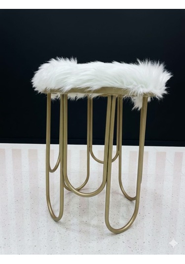 Destan Beyaz Peluş Kumaş Metal Puf Bonj