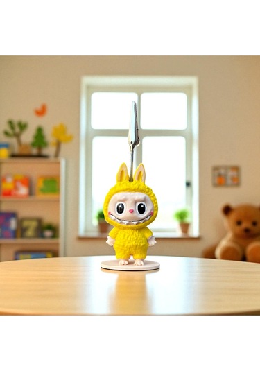 Dekoratif Sevimli Labubu Notluk - Kağıt Tutacağı - Fotoğraf Tutacak Sarı