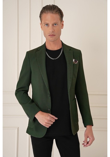 Comfort Fit Torba Cep Şeritli Dokuma Pamuk Casual Haki Ceket C 670 Haki