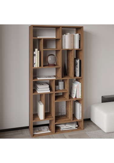 Nicola Kitaplık 18 Raflı, Modern Kütüphane Antik Ceviz