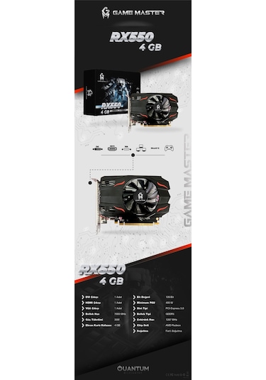 Game Master RX550 GDDR5 4 GB 128 BİT Ekran Kartı