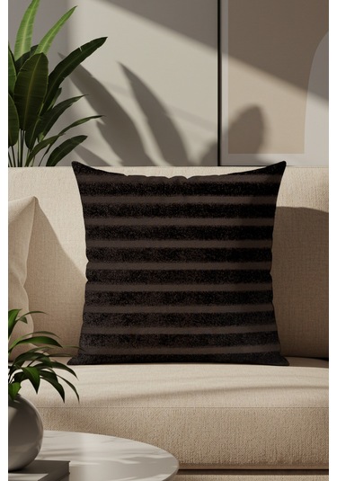 Sezyon Elya Çizgi Desenli 50 50 Koyu Kahverengi Kırlent Kılıfı Koyu Kahverengi