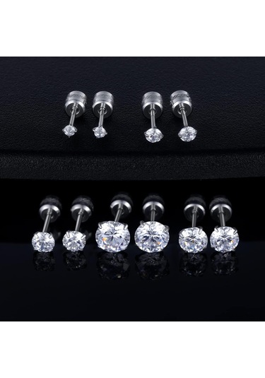 Skycity 5 Çift Cerrahi Titanyum Küp Zirkon Küpe Seti - 2/3/4/5/6mm, Erkek Ve Kadın İçin Şık Ve Rahat Çok Renkli