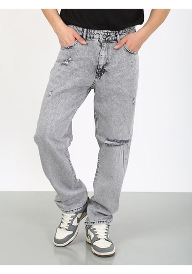Baggy Gri Diz Yırtık Jean-gri - 33 Gri