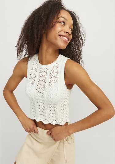 Jack & Jones Kadın Örgü Desenli Kolsuz Bluz - Zuri 12255157 Vanilla Ice Yeşil