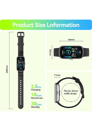 Geeroyoo Anyloop Alb1 Akıllı Saat, Ip68 Su Geçirmez, Kalp Atımı-kan Oksijeni-uyku İzleyici, 20+ Spor Modu, 1.47 İnç Hd Dokunmatik Ekran, Kadın Takvimi, Erkek-kadın Siyah