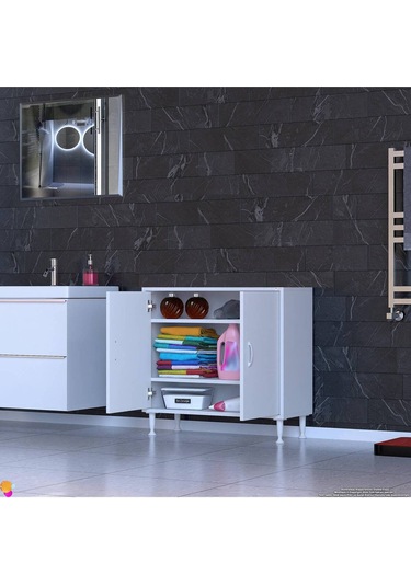 Küçük Alanlar İçin Çözümler 75x75x32,5 Cm Lik 2 Kapaklı 3 Göz Raf Çok Amaçlı Mutfak Dolabı Beyaz