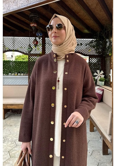 Rabia Şamlı Yakut Angora Triko Kap Kahve Çok Renkli