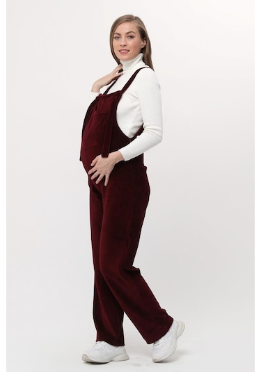 Luvmabelly Myra6113 - Bordo Kadife Hamile Salopet-Bordo