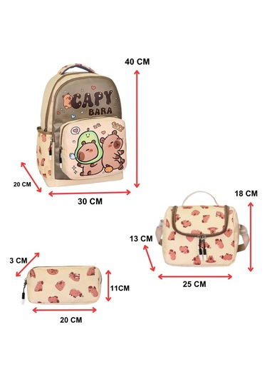 Capybara Bej İlkokul 3 Lü Set Baskılı, Beslenmeli Ve Kaleml