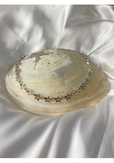 Gümüş Kaplama Yıldızlar Zincir Kolye Çok REnkli