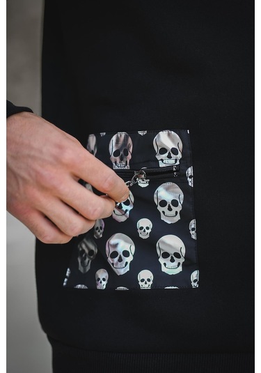 Trc 2173 Üç İplik Şardonlu Kuru Kafa Baskılı Cep Detaylı Erkek Sweatshirt 001