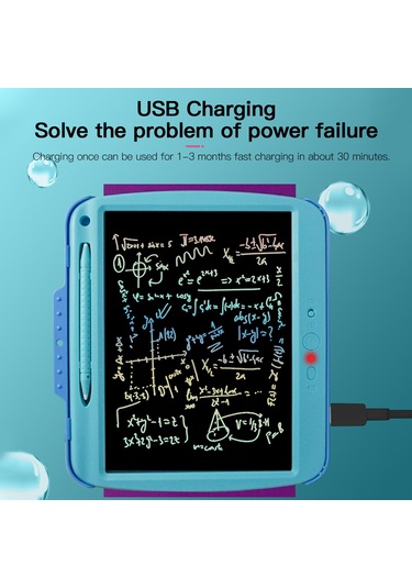 Xindoker 9 İnç Usb Şarjlı Çocuk Lcd Tahtası - Göz Koruyucu, Tek Tuş Silme, Kilit Fonksiyonu, Su Geçirmez, Çarpıtkor + 4 Adet Nakış Kağıdı Mavi