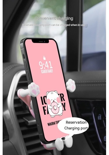 Soulader Araç İçi Dekoratif Kedi Figürlü Telefon Tutucu, Eğlenceli Ve Pratik Aksesuar, Otomobil Hava Çıkışına Uyumlu Pembe