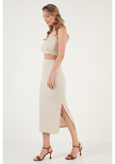 Lela Slim Fit Ip Askılı Yırtmaçlı Bayan Takım 5865278 Taş