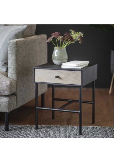 Tia Siyah Metal&ahşap Yan Sehpa - Açık Kahve