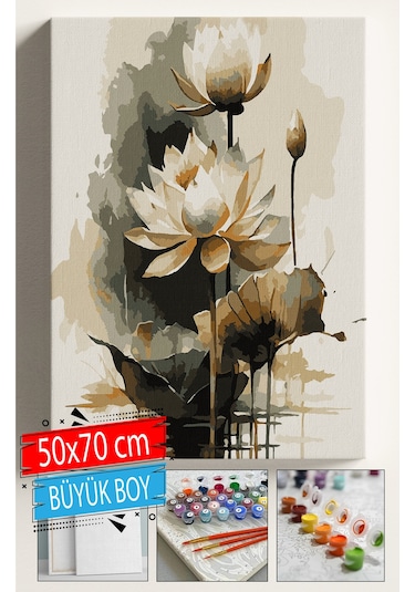 Sayılarla Boyama Seti Numaralı Tuval Fırça Boya Dahil Kasnaklı Set 50x70 Cm - Damla Sarı Çiçek