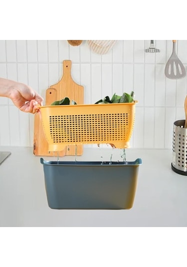 Novahub Sunttek Meyve Sebze Yıkama Sepeti Sebzeler İçin Süzgeç L Boyutunda, Sağlıklı Yemekler İçin Evde Kullanılır Mavi Sarı