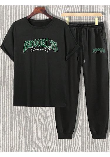 Altamira Erkek Siyah Brooklyn Dream Life Baskılı Eşofman Takım 001