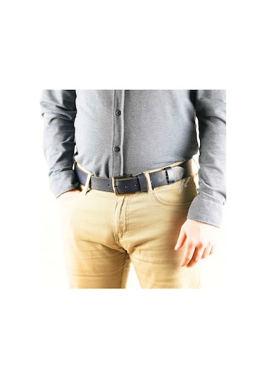 Hakiki Manda Derisi Erkek Kemer 4 Cm Lacivert Kot Kumaş Kemeri Lacivert