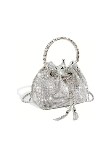 Shidai888 Rhinestone Dekor Kova Çanta Gri