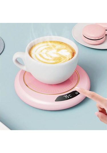 Xiyyadms Akıllı Usb Kahve Isıtıcı - 3 Sıcaklık Ayarı İle Çay, Süt Ve İçeceklerinizi Sıcak Tutar Pembe Pembe