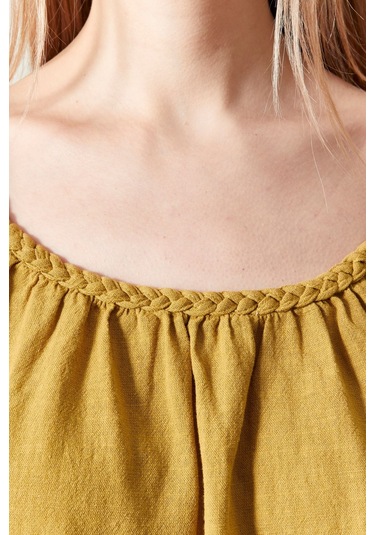 Şık Farklı Tarz Keten Işıl Bluz - Zarif Ve Modern Tasarım HARDAL