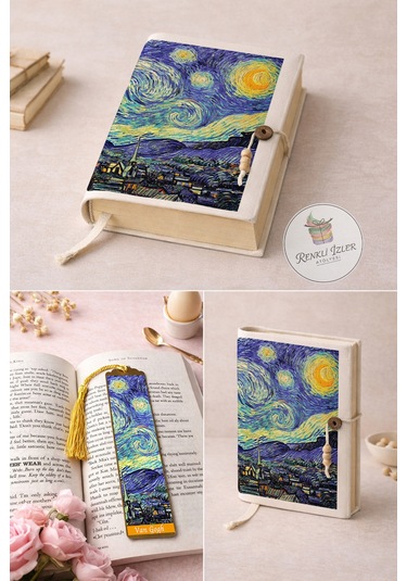 Kitap Kılıfı Ve Metal Kitap Ayracı Seti Van Gogh Yıldızlı Geceler