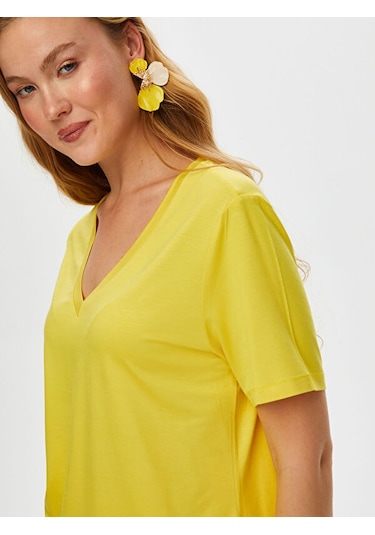 V Yaka Kısa Kol T-shirt S25tsh001 Bs25tsh00160 Sarı