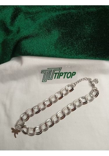 Tiptop/ Gümüş Renk Samanyolu Zincir Çelik Choker Kolye - Bileklik- Halhal Set Gümüş