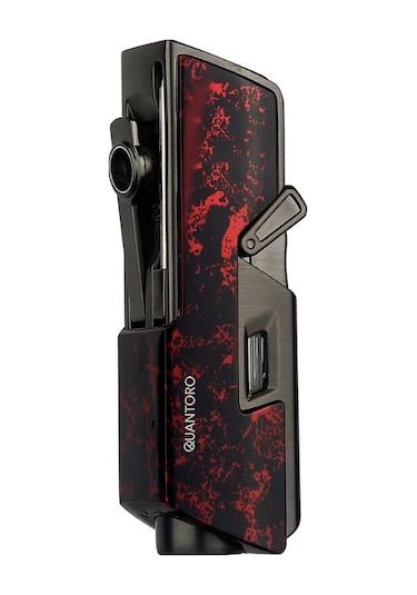 Quantoro Tek Torch Pürmüz Delicili/iğneli Siyah Kırmızı Desenli Metal Puro Çakmağı