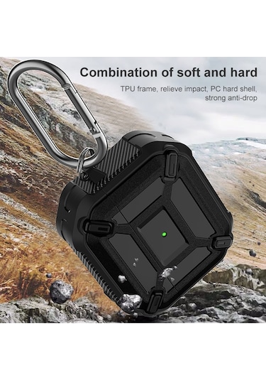 Airpods Uyumlu 3 İçin King Kong Armor Tpu + Pc Kulaklık Koruyucu Kılıf Siyah