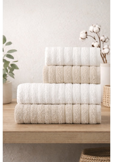 Violeta Model 4'lü Banyo Havlu Seti Bej-krem