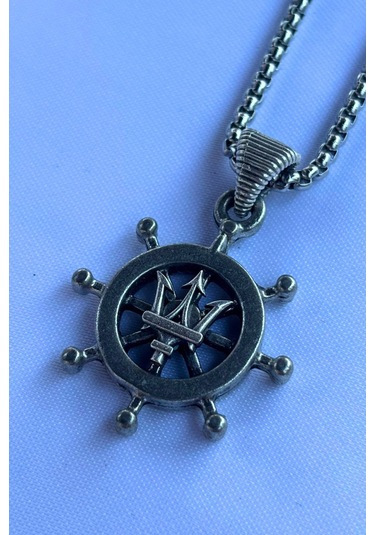 Mızraklı Dümen El İşçiliği Paslanmaz Çelik Zincir Erkek Kolye Gümüş