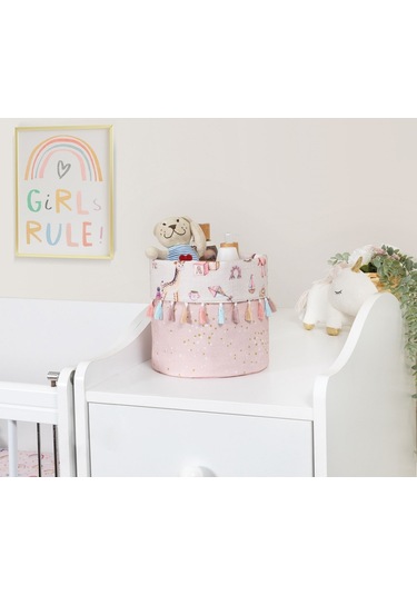 Baby Kullanımı Kolay Desenli Taşınabilir Düzenleyici Yuvarlak Sepet Pembe