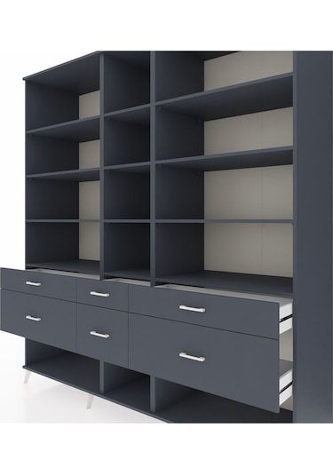 Kronos Dolap 12 Raflı 6 Çekmeceli 220x59x243 Antrasit-antrasit/antrasit Antrasıt/antrasıt