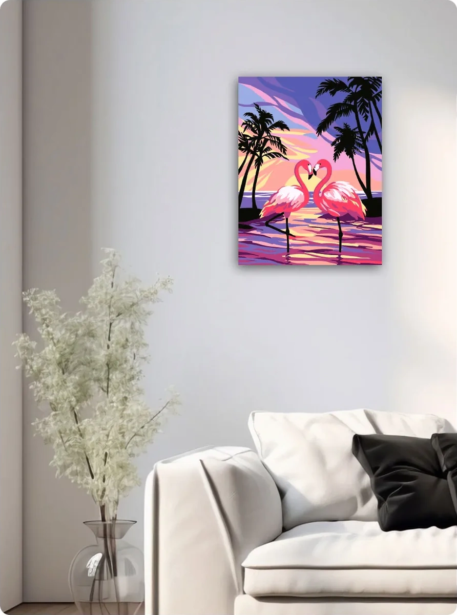 Skola Talantov Numaralı Boyama Tablosu Çocuklar İçin Flamingo Gün Batımı 30x20 Cm 18760269