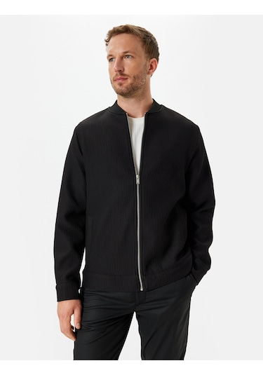 Koton Bomber Ceket Fitilli Fermuarlı Siyah 5wam50021hw Siyah