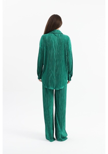 Düğme Detaylı Örme Pilise Takım - Yeşil-yeşil Yeşil